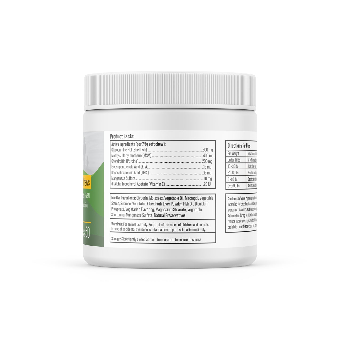Ingredient list for hip and joint chews for dogs